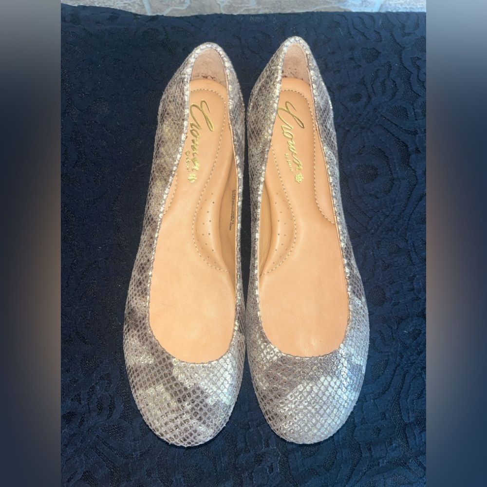 Crown by Born Gold, metallic snake skin print ballet style flats